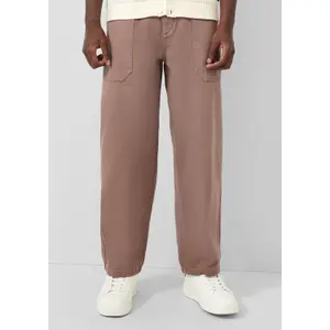 Washed Cotton Twill Straight Trousers QS image-6
