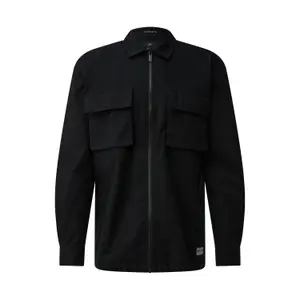 Washed Long Sleeve Overshirt with Zip Closure QS image-0