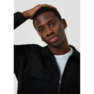 Washed Long Sleeve Overshirt with Zip Closure QS image-3