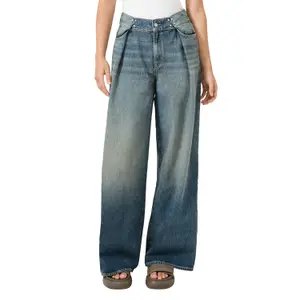 High Waist Wide Leg Distressed Jeans Women QS image-2