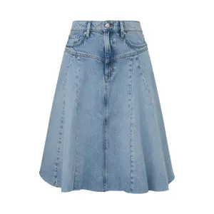 High-Waisted Flared Denim Skirt with Frayed Hem Women QS image-0