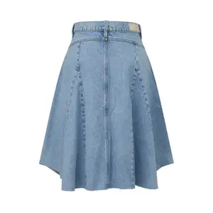 High-Waisted Flared Denim Skirt with Frayed Hem Women QS image-1
