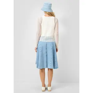 High-Waisted Flared Denim Skirt with Frayed Hem Women QS image-4