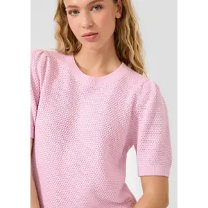 Short Sleeve Structured Pullover with Round Neck Women QS Regular Fit image-3