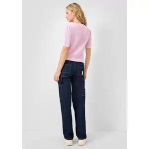 Short Sleeve Structured Pullover with Round Neck Women QS Regular Fit image-4