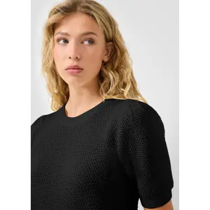 Short Sleeve Structured Pullover with Round Neck Women QS Regular Fit image-3
