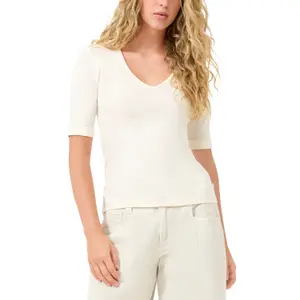 T-shirt slim σε βαμβάκι με βαθύ V λαιμόκοψη για γυναίκες QS image-2