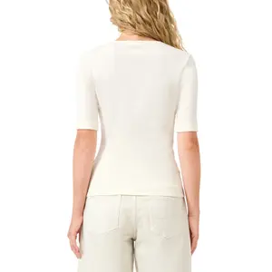 T-shirt slim σε βαμβάκι με βαθύ V λαιμόκοψη για γυναίκες QS image-5