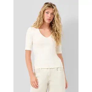 T-shirt slim σε βαμβάκι με βαθύ V λαιμόκοψη για γυναίκες QS image-6