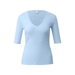 T-shirt slim σε βαμβάκι με βαθύ V λαιμόκοψη για γυναίκες QS image-0