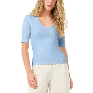T-shirt slim σε βαμβάκι με βαθύ V λαιμόκοψη για γυναίκες QS image-2