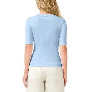 T-shirt slim σε βαμβάκι με βαθύ V λαιμόκοψη για γυναίκες QS image-5