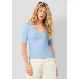T-shirt slim σε βαμβάκι με βαθύ V λαιμόκοψη για γυναίκες QS image-6