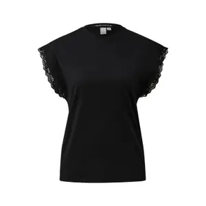 Γυναικείο Κοντομάνικο T-shirt από βαμβάκι με δαντελένιες λεπτομέρειες στους ώμους QS image-0
