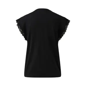 Γυναικείο Κοντομάνικο T-shirt από βαμβάκι με δαντελένιες λεπτομέρειες στους ώμους QS image-1