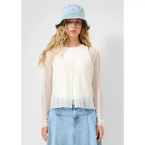 T-shirt με λεπτή δαντέλα και ενσωματωμένη μπλούζα, γυναικείο προϊόν δύο σε ένα QS image-6