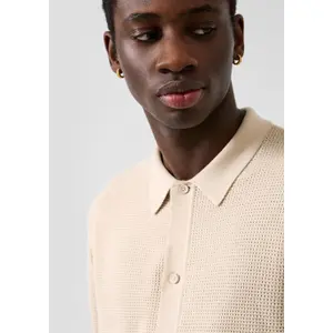 Textured Knit Long Sleeve Polo Shirt QS image-3