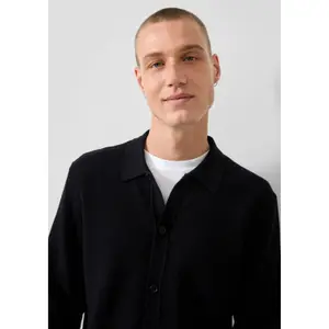 Textured Knit Long Sleeve Polo Shirt QS image-3