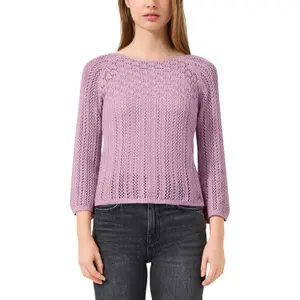 Loose Knit Pullover with Openwork Design Women's QS Slim Fit image-2