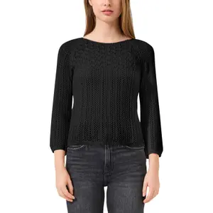 Loose Knit Pullover with Openwork Design Women's QS Slim Fit image-2