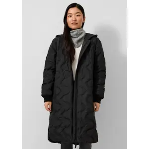 Women's Embossed Quilted Hooded Knee-Length Coat QS image-2
