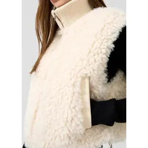 Faux Fur Vest Med Strikket Krave Kvinde QS image-3