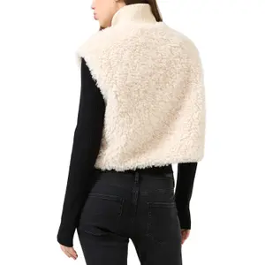 Faux Fur Vest Med Strikket Krave Kvinde QS image-5