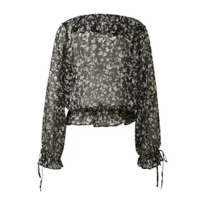 Transparent Floral Print Blouse for Women QS image-1