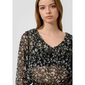 Transparent Floral Print Blouse for Women QS image-3