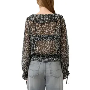 Transparent Floral Print Blouse for Women QS image-5