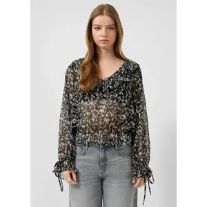Transparent Floral Print Blouse for Women QS image-6