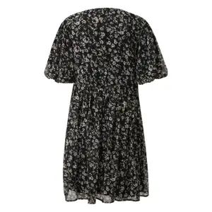 Floral Print Puff Sleeve Chiffon Dress Women QS image-1
