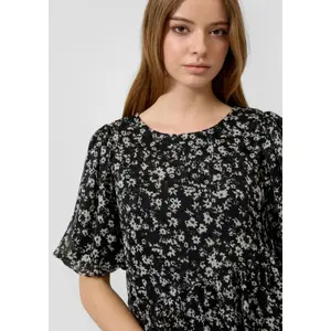 Floral Print Puff Sleeve Chiffon Dress Women QS image-3