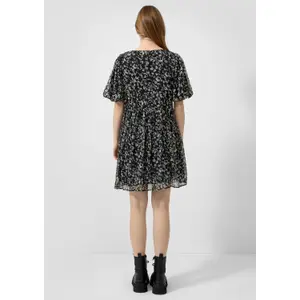 Floral Print Puff Sleeve Chiffon Dress Women QS image-4
