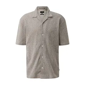 Textured Cotton Striped Shirt with Bohemian Collar QS image-0