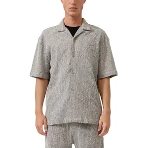 Textured Cotton Striped Shirt with Bohemian Collar QS image-2