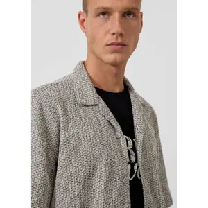Textured Cotton Striped Shirt with Bohemian Collar QS image-3