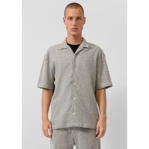 Textured Cotton Striped Shirt with Bohemian Collar QS image-6
