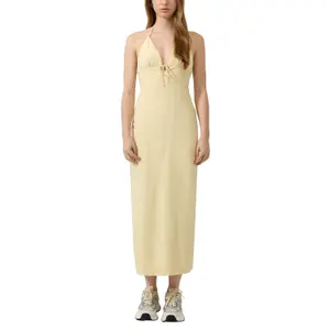 Women's Fitted High Neck Linen Blend Dress QS image-2