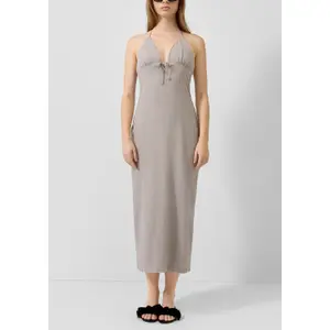 Women's Fitted High Neck Linen Blend Dress QS image-2