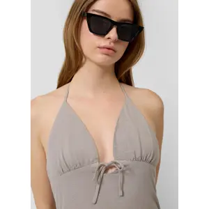 Women's Fitted High Neck Linen Blend Dress QS image-3