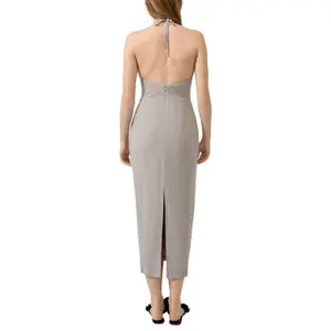 Women's Fitted High Neck Linen Blend Dress QS image-5