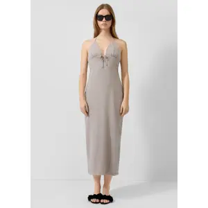 Women's Fitted High Neck Linen Blend Dress QS image-6