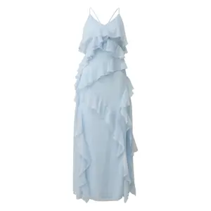 Long Chiffon Dress with Straps and Ruffles for Women QS image-0