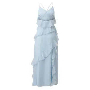 Long Chiffon Dress with Straps and Ruffles for Women QS image-1