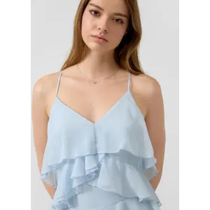 Long Chiffon Dress with Straps and Ruffles for Women QS image-3