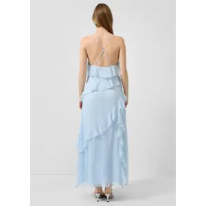 Long Chiffon Dress with Straps and Ruffles for Women QS image-4