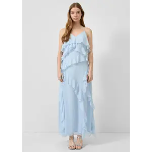 Long Chiffon Dress with Straps and Ruffles for Women QS image-6