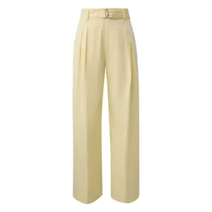 Women's Wide Pleated Fabric Trousers with Belt QS image-0