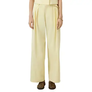 Women's Wide Pleated Fabric Trousers with Belt QS image-2